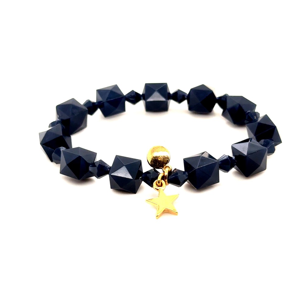Crewcuts J.Crew Navy Blue Faceted Bead Stretch Bracelet Gold Star Charm